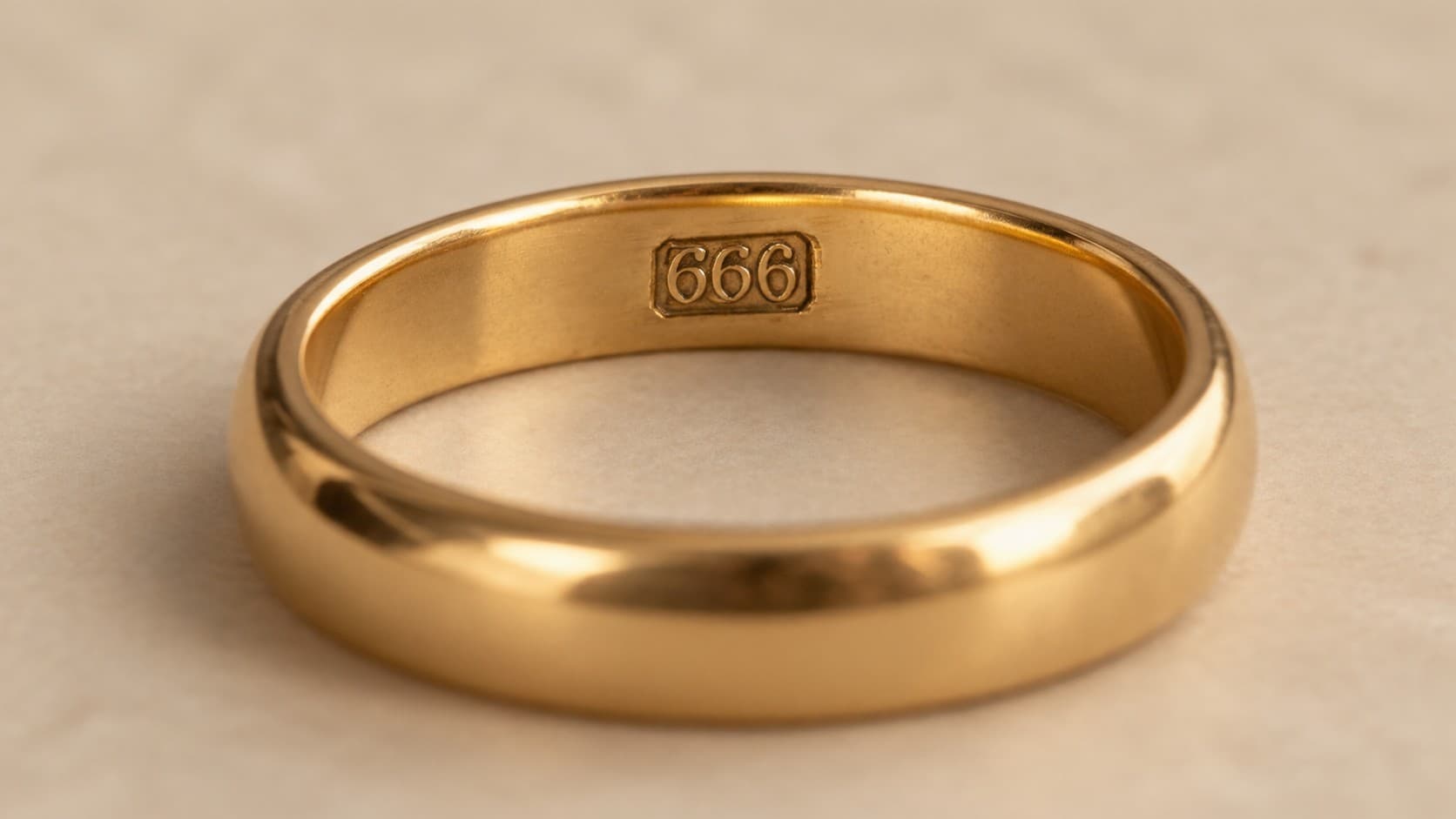Gold ring with a 666 purity stamp engraved inside the band