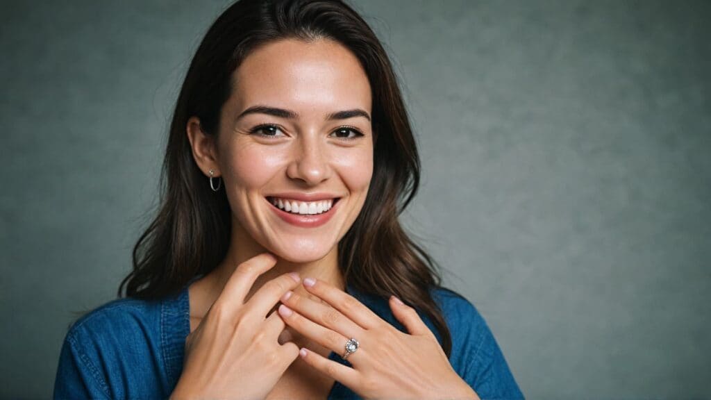 Woman displaying her hands with rings to show how jewelry fits, illustrating daily jewelry size changes and comfort