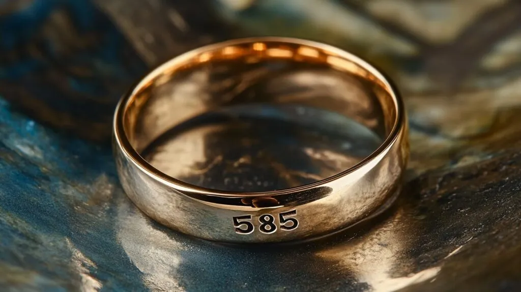 Polished 14k gold ring marked with the '585' stamp, representing quality assurance and timeless elegance.