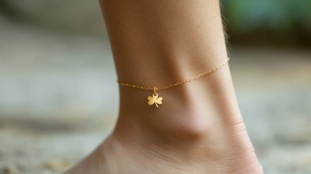 Gold clover anklet symbolizing good luck and fortune.