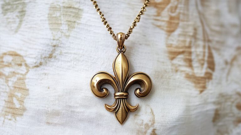 Classic gold fleur-de-lis pendant necklace, capturing the symbol’s timeless appeal and noble heritage.