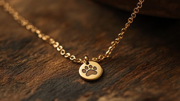 Gold paw print pendant necklace symbolizing love and tribute to a cherished pet.