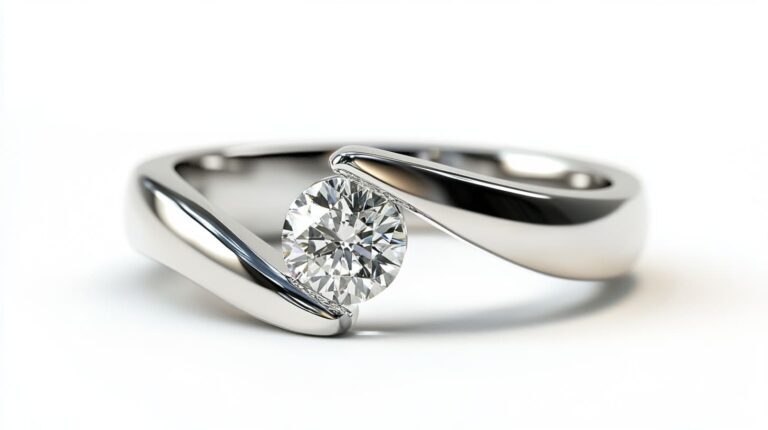 Sleek tension-set diamond ring featuring a round-cut diamond held by a contemporary platinum band, highlighting a minimalist open design.