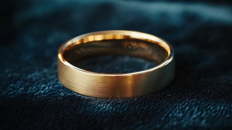 Gold comfort-fit ring with a brushed finish, designed for durability and everyday wear.