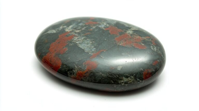 Polished oval bloodstone with a smooth surface, showing a rich green color and distinctive red spots.