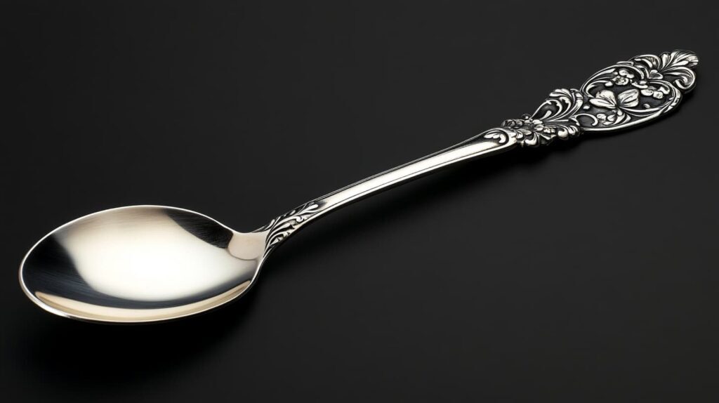 A vintage 830 silver spoon with an intricate floral handle design, showcasing detailed Scandinavian craftsmanship.