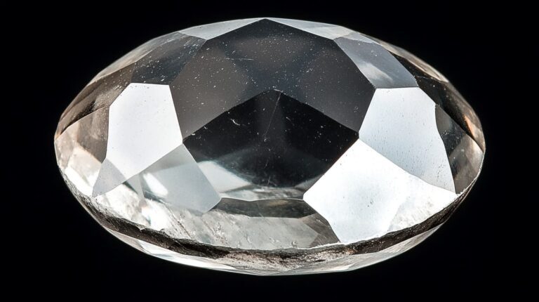 Close-up of an antique rose cut diamond, showing its large triangular facets and subtle sparkle against a black background.