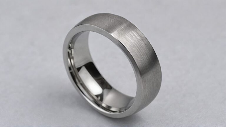A brushed cobalt men's wedding band with a modern, silver-white finish, showcasing its durability and contemporary style.