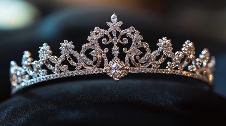A stunning diamond tiara with intricate detailing, a classic accessory for white tie events and formal royal occasions.