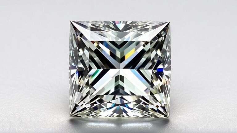Close-up of a princess-cut diamond with high clarity and brilliance, enhanced through HPHT treatment.