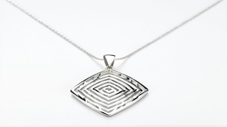 A modern Britannia silver pendant necklace with a geometric square design, displayed on a white background.