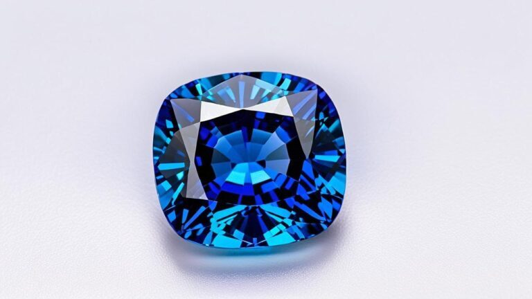 Cushion cut natural blue spinel gemstone displaying deep blue hues and brilliant sparkle