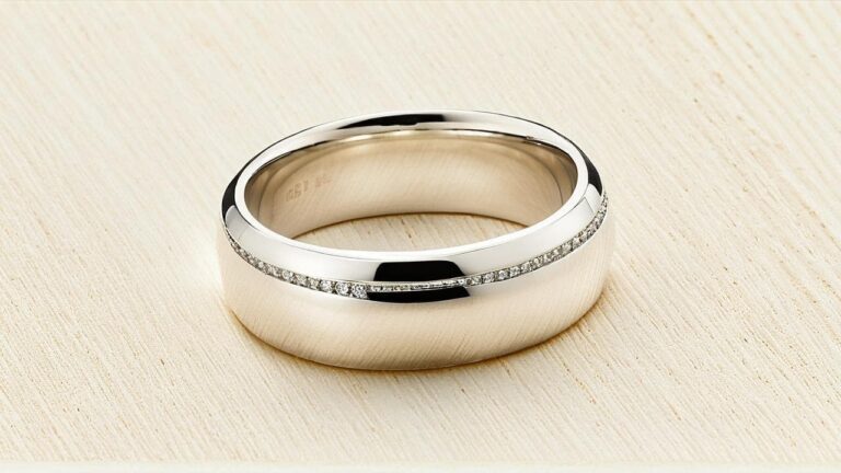 Silver-plated band ring featuring a sleek design with a delicate diamond accent line