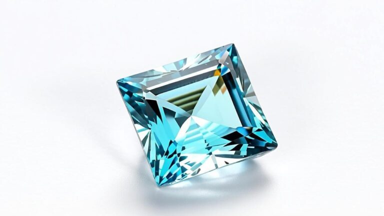 Princess-cut synthetic overgrowth blue topaz with a vibrant sky-blue hue and precise faceting.