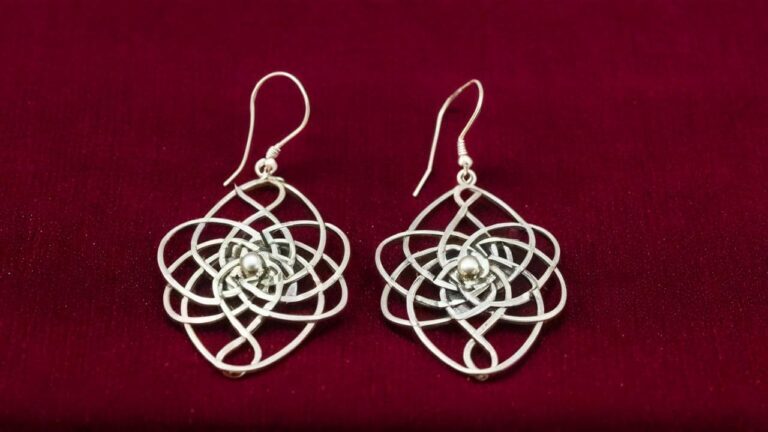 Pair of intricate silver statement earrings with geometric design, highlighting stylish affordable jewelry options.