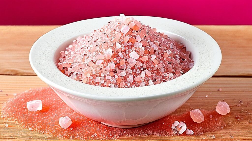 Bowl of coarse Himalayan pink salt used for energetically cleansing and charging spiritual jewelry.