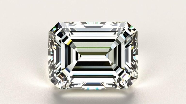 Emerald cut lab-created diamond with step-cut facets highlighting clarity and symmetry