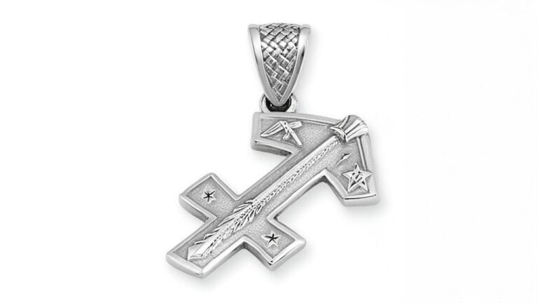 Sterling silver Sagittarius zodiac pendant featuring arrow symbol and constellation star details