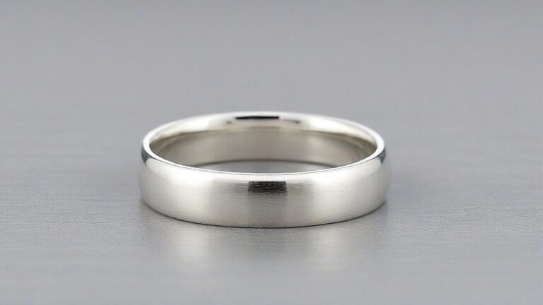 Classic Argentium Silver wedding band showcasing bright white finish and polished surface on neutral gray background