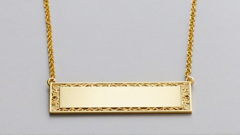 Decorative gold nameplate necklace with intricate border detail - elegant personalized jewelry with engraved name space