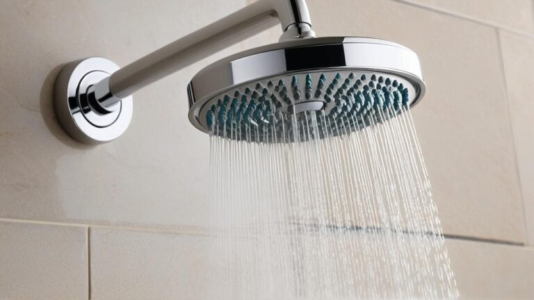 Modern chrome shower head with running water that contains minerals and chemicals harmful to jewelry