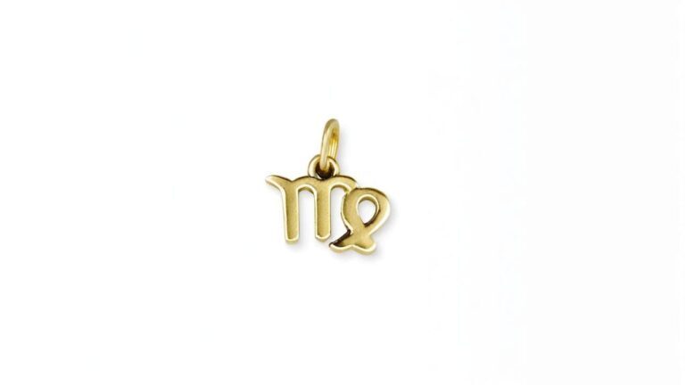 Gold Virgo zodiac symbol (♍) charm pendant representing the sixth astrological sign