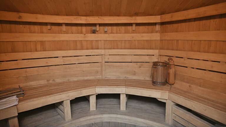 traditional wooden sauna interior bench temperature safety