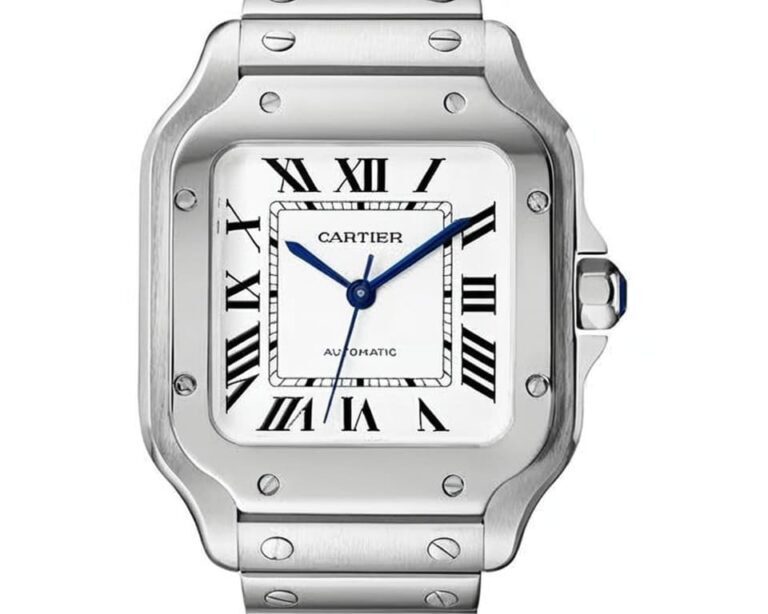 Cartier Santos de Cartier automatic watch in stainless steel with white dial and signature exposed screws on case and bracelet