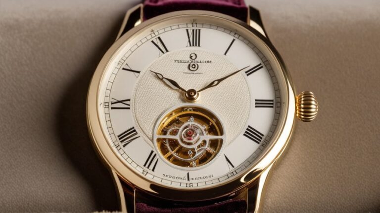 Classic tourbillon watch with white dial, Roman numeral markers, and visible rotating tourbillon mechanism in gold case
