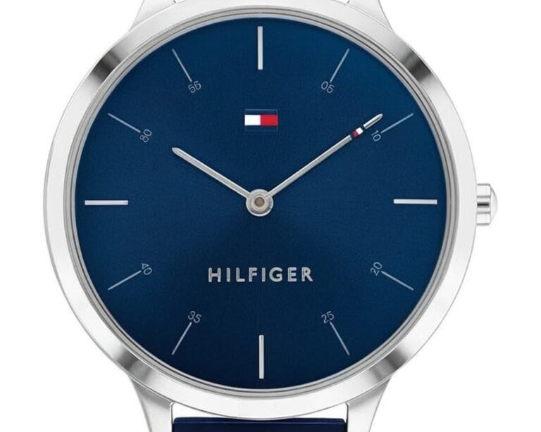 Tommy Hilfiger watch featuring clean blue dial with minimalist design and signature brand logo
