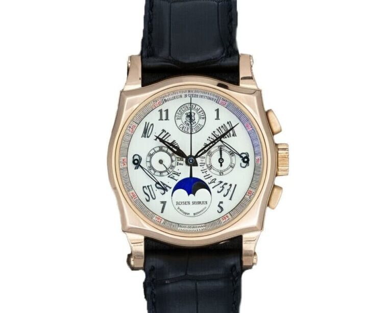 Roger Dubuis Hommage collection perpetual calendar watch featuring moonphase complication, rose gold case, white dial, and traditional Swiss horological design